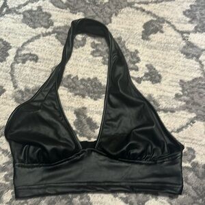Halter black cropped leather top